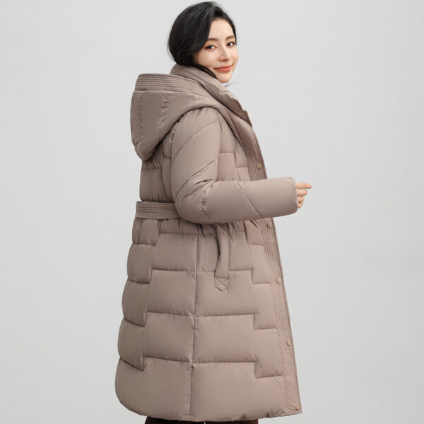 Women's Winter New Waist Trimming Fashion Mid-length Hooded Below-the-knee Coat - Image 5