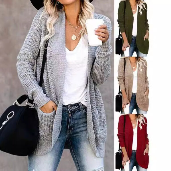 Women's Curved Placket Knitted Sweater Cardigan - Image 2