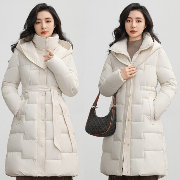 Women's Winter New Waist Trimming Fashion Mid-length Hooded Below-the-knee Coat - Image 6