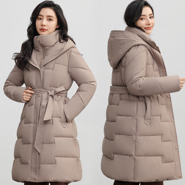 Women's Winter New Waist Trimming Fashion Mid-length Hooded Below-the-knee Coat - Image 4