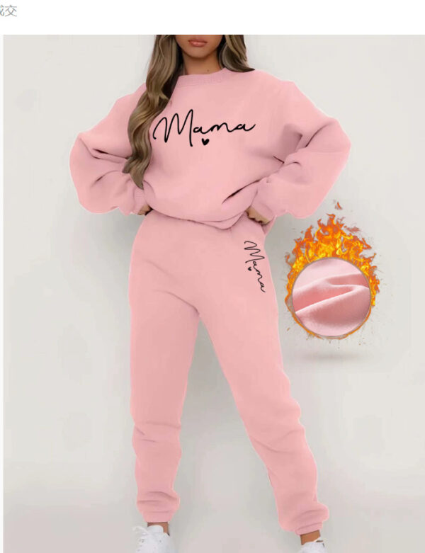 Casual Long Sleeve Printed Fleece Two-piece Set - Image 2