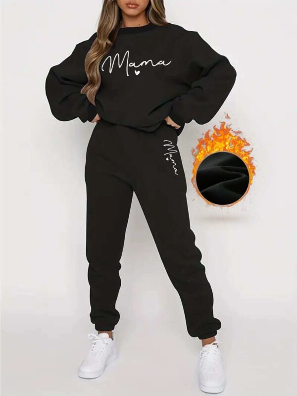 Casual Long Sleeve Printed Fleece Two-piece Set - Image 3