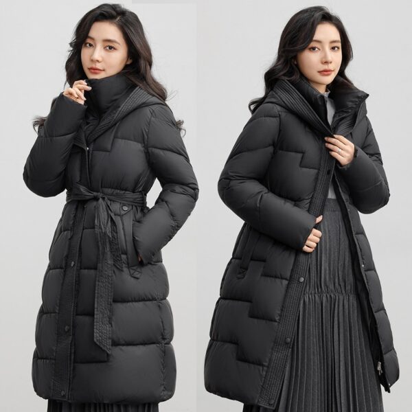 Women's Winter New Waist Trimming Fashion Mid-length Hooded Below-the-knee Coat - Image 3