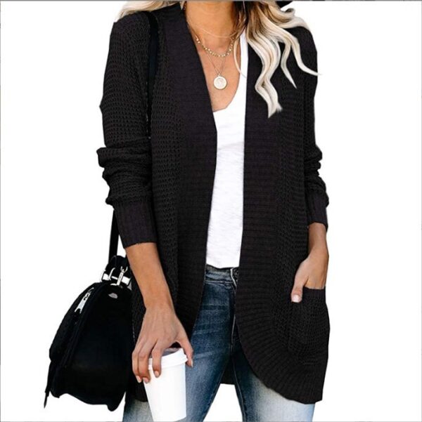 Women's Curved Placket Knitted Sweater Cardigan - Image 3