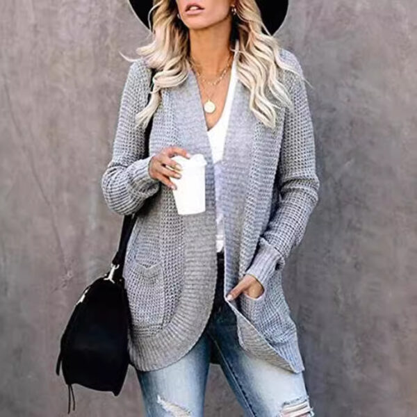 Women's Curved Placket Knitted Sweater Cardigan