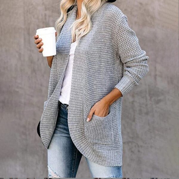 Women's Curved Placket Knitted Sweater Cardigan - Image 7