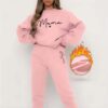Casual Long Sleeve Printed Fleece Two-piece Set