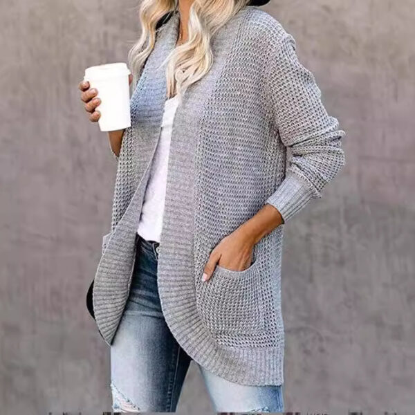 Women's Curved Placket Knitted Sweater Cardigan - Image 5